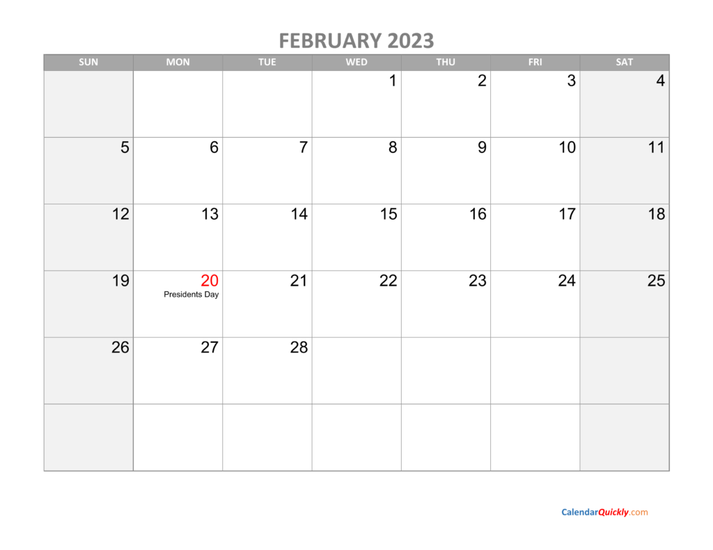 February Calendar 2023 With Holidays Calendar Quickly
