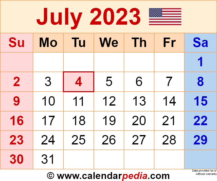 July 2023 Calendar Templates For Word Excel And PDF