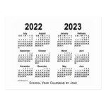 2022 2023 White Year School Calendar By Janz Postcard Zazzle