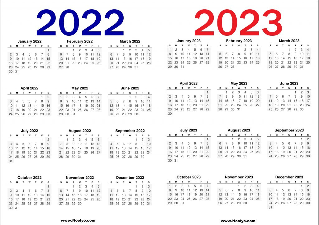 2022 And 2023 Calendar Printable Free Noolyo Calendars Printable